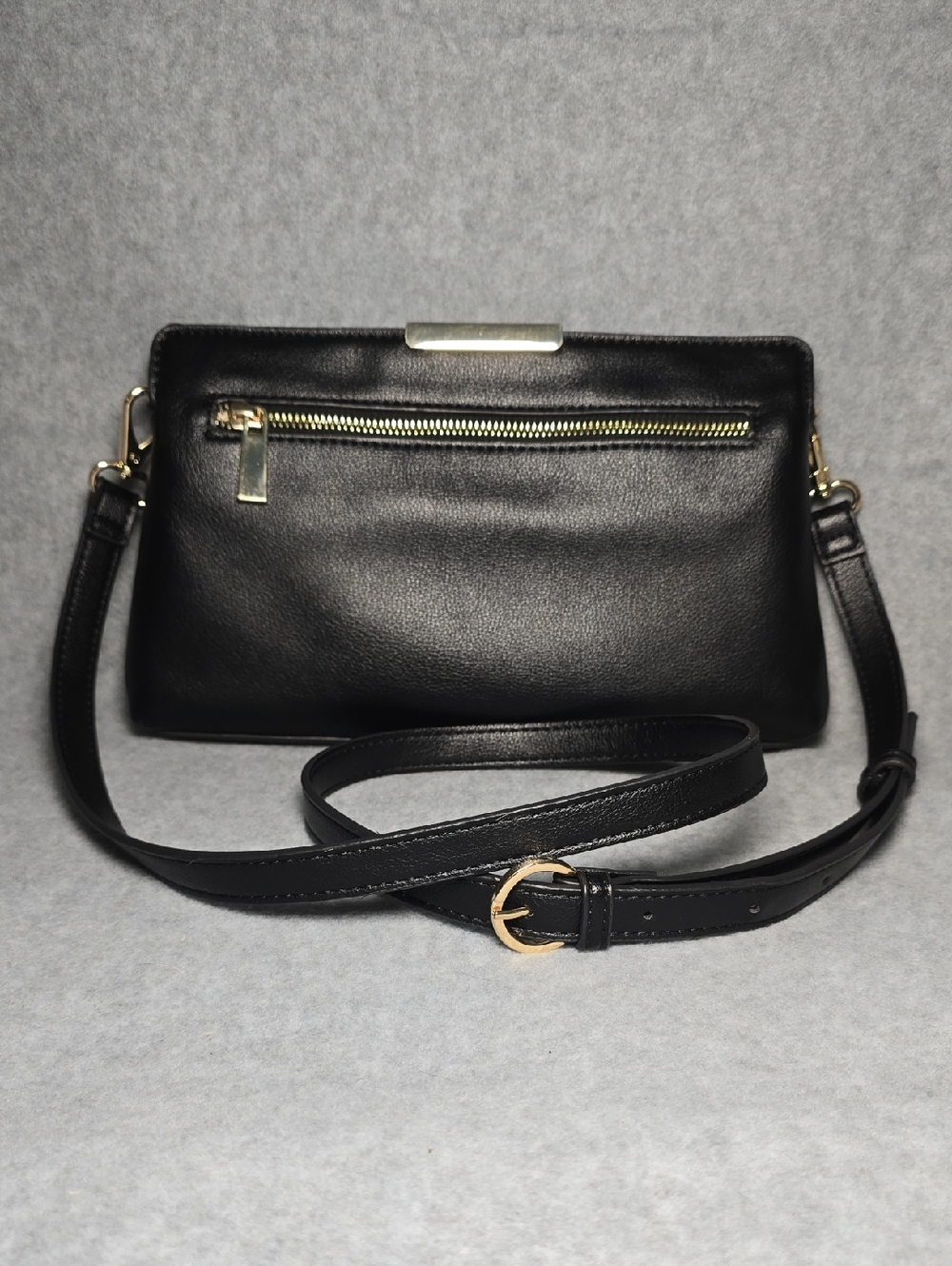 ON 34th Black Vegan Leather Crossbody Bag with Gold Accents